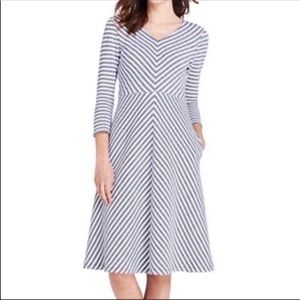 Lands End M Petite MP A-Line Dress Stripe Navy